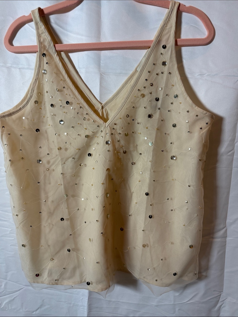 LOFT Beaded V-Neck Camisole - Cream